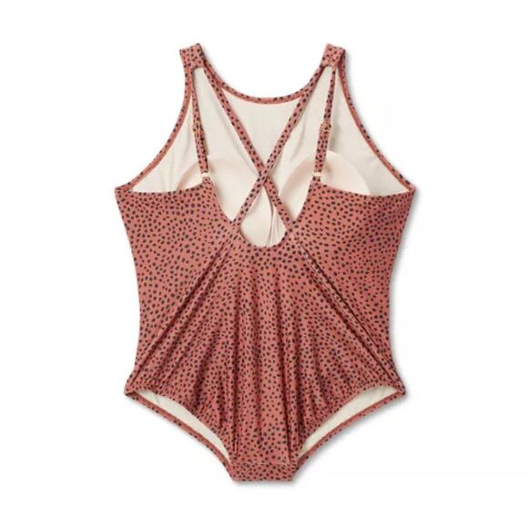 New Kona Sol Spotted Print High Neck Ruched One Piece Swimsuit Woman's 16 - Picture 5 of 10